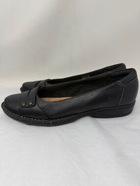 Clarks Pegg Abbie black leather slip-on loafers flats comfort cushioned insoles
